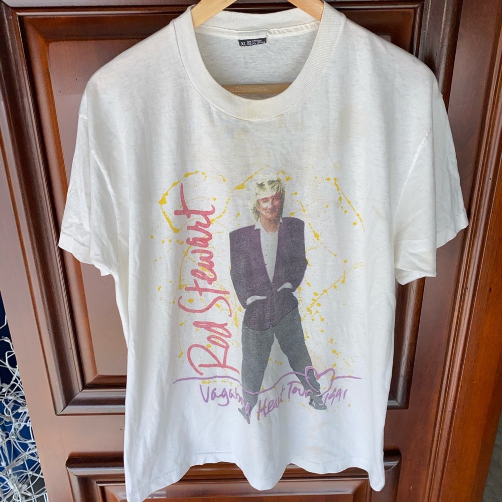 Vintage 1991 Rod Stewart Vagabond Heart Tour Merch Cartoon Graphic Band tee